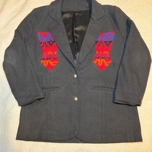 Black Blazer with Aztec Red and Blue Pattern